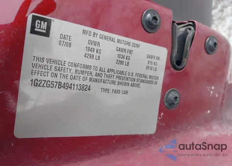 2009 Pontiac G6 z USA, uszkodzony, nr VIN 1G2ZG57B494113824